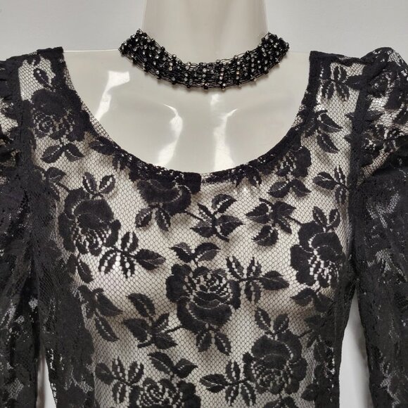 BLACK Lace Long Sleeve See Through Dress Sizes S M L XL - NWOT - Picture 2 of 12